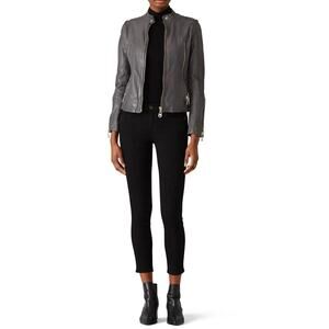 Doma Leather Jacket Genuine Lamb Leather Gray Moto Biker Womens Large